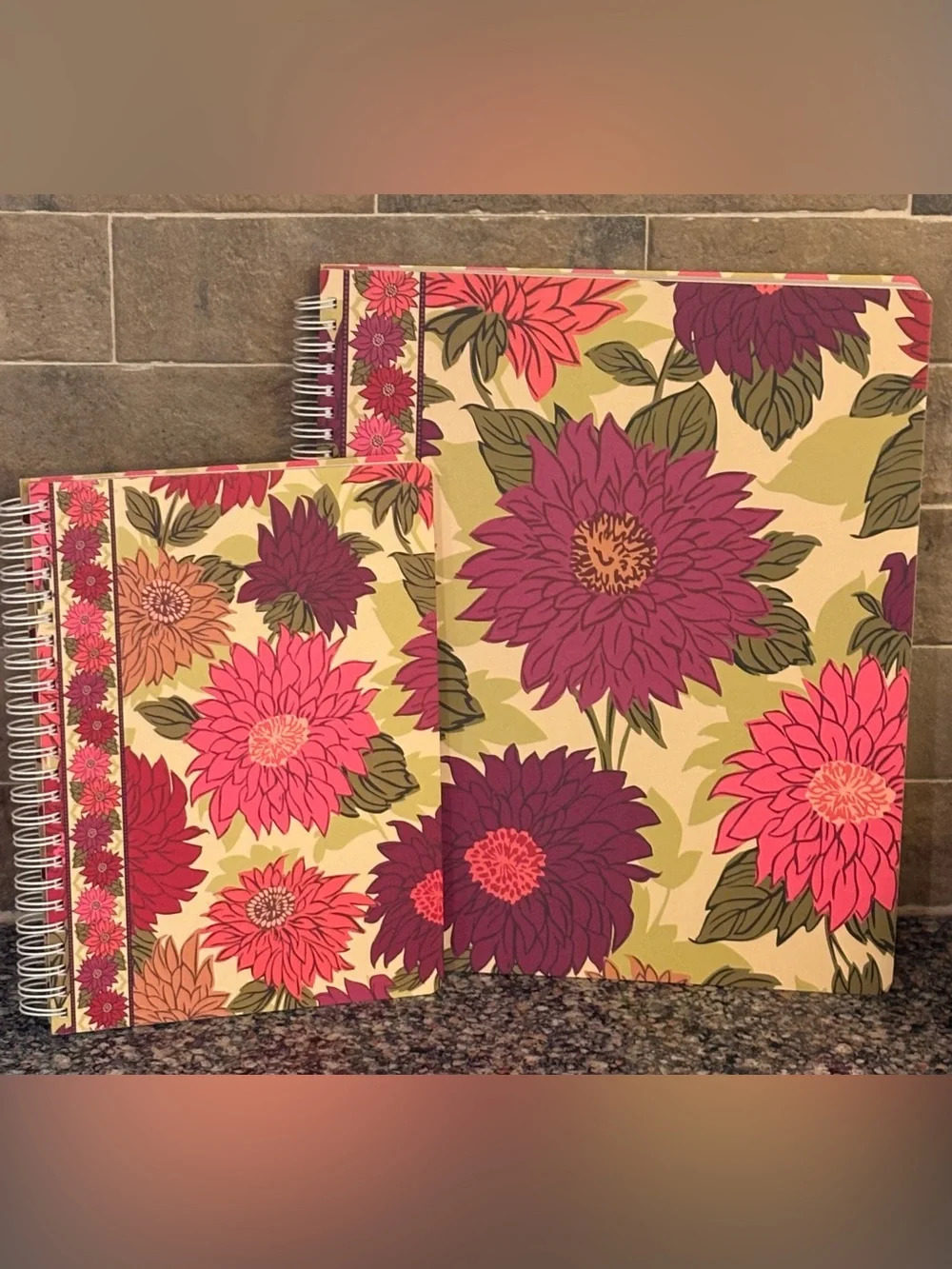 Vera Bradley Pink Magenta Floral Spiral Notebooks on Cream